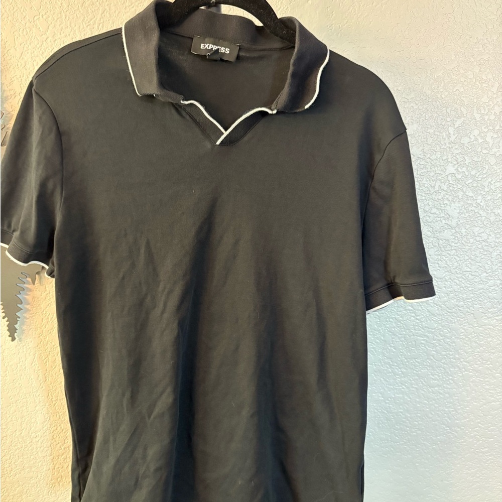 Express Men's Dark Polo with White Trim